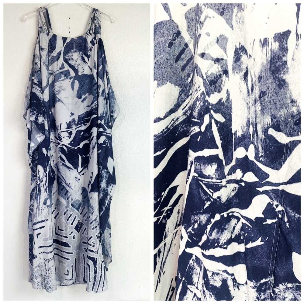 Soft Surroundings Blue Geo Print Cold Shoulder Kaftan Size 1X